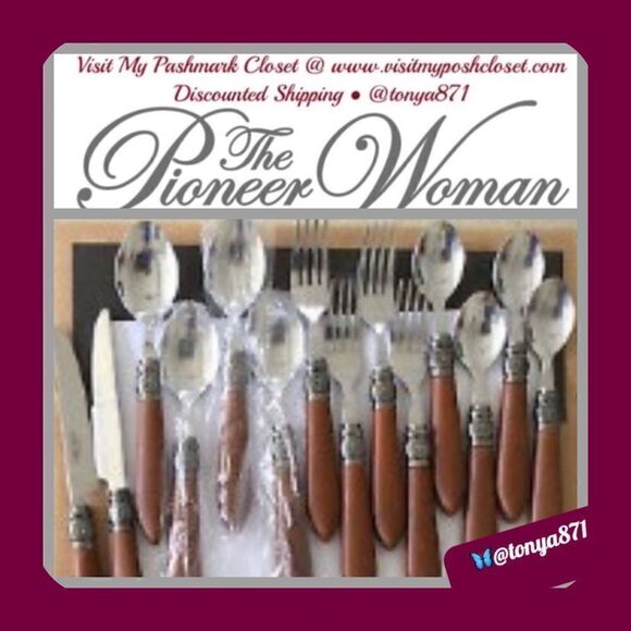🦋 EUC Pioneer Woman Cowgirl Lace 16pc Flatware Set with Wood Brown Colored - Picture 1 of 8